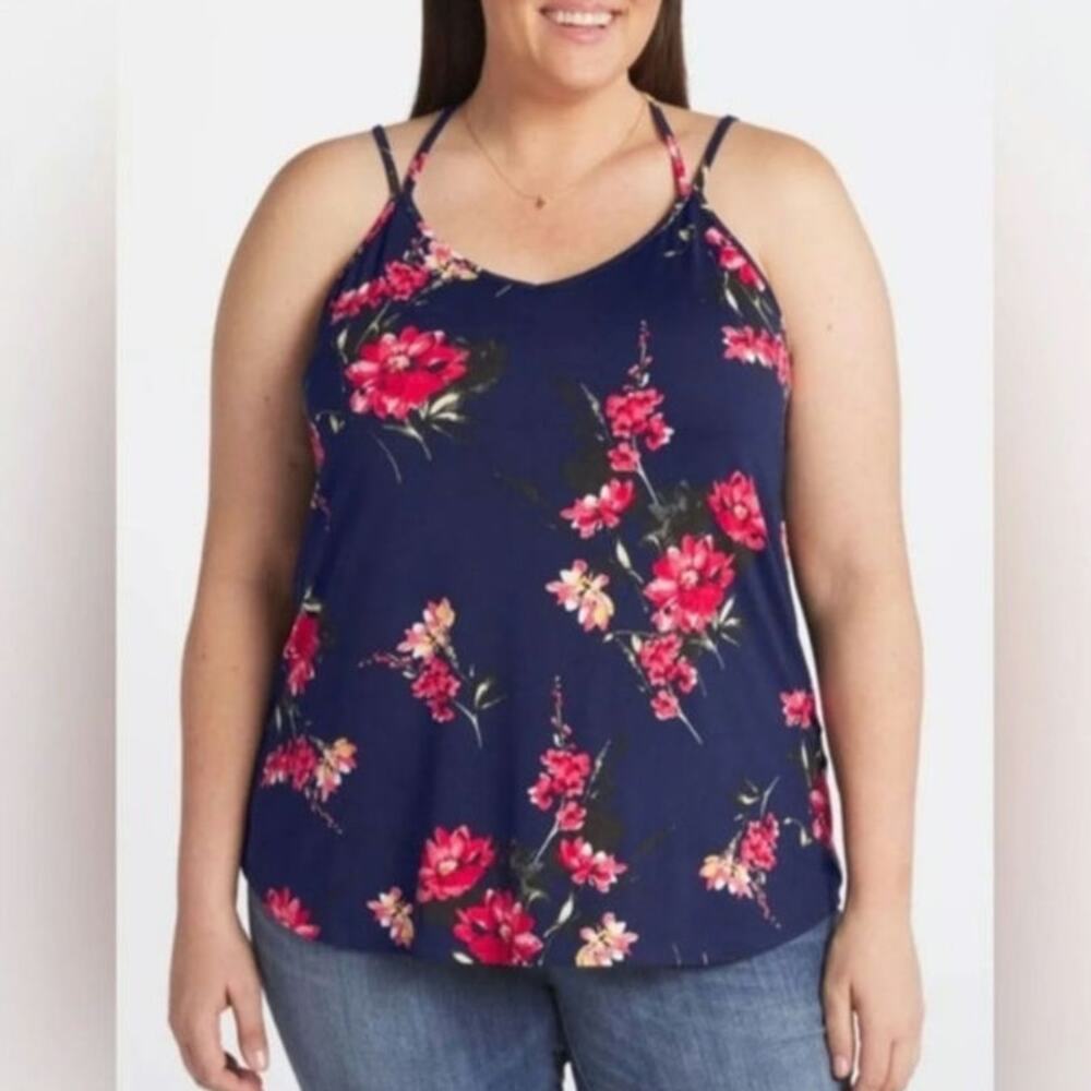 Papermoon Basima Back Detail Navy Floral Strappy Tank Top NWT 2XL
